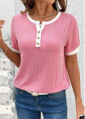 Pink Short Sleeve Split Neck T Shirt | thumb picture 