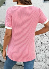 Pink Short Sleeve Split Neck T Shirt | thumb picture 