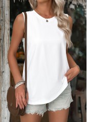 White Breathable Sleeveless Round Neck Tank Top | thumb picture 