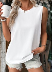 White Breathable Sleeveless Round Neck Tank Top | thumb picture 