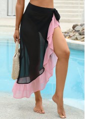 Black Patchwork Curved hem Ruffle Cover Up | thumb picture 