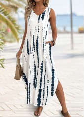 Beige Tie Dye Print Maxi A Line Sleeveless Dress | thumb picture 