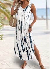 Beige Tie Dye Print Maxi A Line Sleeveless Dress | thumb picture 