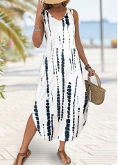 Beige Tie Dye Print Maxi A Line Sleeveless Dress | thumb picture 