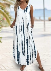 Beige Tie Dye Print Maxi A Line Sleeveless Dress | thumb picture 