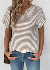 Beige Tummy Coverage Short Sleeve Split Neck T Shirt | thumb picture 