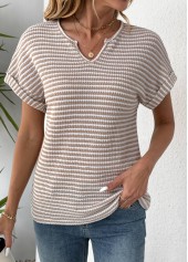 Beige Tummy Coverage Short Sleeve Split Neck T Shirt | thumb picture 