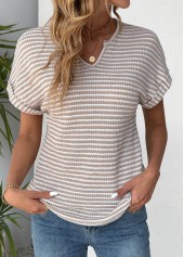 Beige Tummy Coverage Short Sleeve Split Neck T Shirt