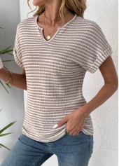 Beige Tummy Coverage Short Sleeve Split Neck T Shirt | thumb picture 