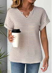 Beige Tummy Coverage Short Sleeve Split Neck T Shirt | thumb picture 