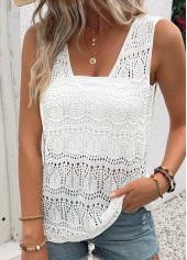 White Sleeveless V Neck Tank Top | thumb picture 