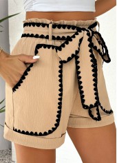 Light Coffee Elastic Waist High Waisted Shorts | thumb picture 