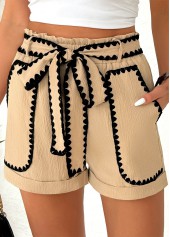 Light Coffee Elastic Waist High Waisted Shorts | thumb picture 