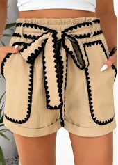 Light Coffee Elastic Waist High Waisted Shorts