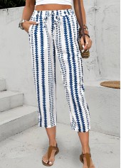 Navy Geometric Print Elastic Waist High Waisted Pants | thumb picture 