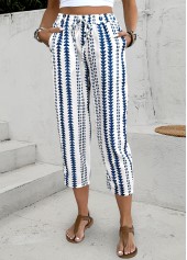 Navy Geometric Print Elastic Waist High Waisted Pants