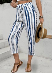 Navy Geometric Print Elastic Waist High Waisted Pants | thumb picture 