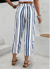 Navy Geometric Print Elastic Waist High Waisted Pants | thumb picture 