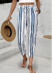 Navy Geometric Print Elastic Waist High Waisted Pants | thumb picture 