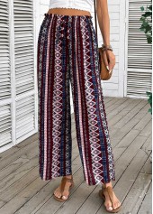 Dark Coffee Geometric Print Wide Leg Elastic Waist Pants | thumb picture 