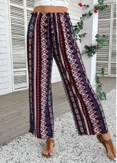 Dark Coffee Geometric Print Wide Leg Elastic Waist Pants