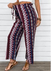 Dark Coffee Geometric Print Wide Leg Elastic Waist Pants | thumb picture 
