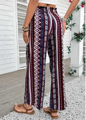 Dark Coffee Geometric Print Wide Leg Elastic Waist Pants | thumb picture 