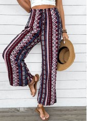 Dark Coffee Geometric Print Wide Leg Elastic Waist Pants | thumb picture 