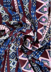 Dark Coffee Geometric Print Wide Leg Elastic Waist Pants | thumb picture 