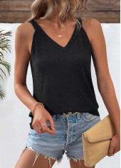 Black Short Sleeve V Neck Tank Top | thumb picture 
