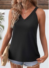 Black Short Sleeve V Neck Tank Top | thumb picture 