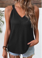 Black Short Sleeve V Neck Tank Top