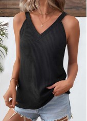 Black Short Sleeve V Neck Tank Top | thumb picture 