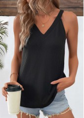 Black Short Sleeve V Neck Tank Top | thumb picture 