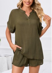 Olive Green Short Sleeve Lounge Top and Shorts