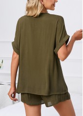 Olive Green Short Sleeve Lounge Top and Shorts | thumb picture 