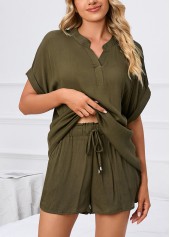 Olive Green Short Sleeve Lounge Top and Shorts | thumb picture 