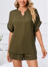 Olive Green Short Sleeve Lounge Top and Shorts | thumb picture 
