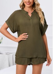 Olive Green Short Sleeve Lounge Top and Shorts | thumb picture 