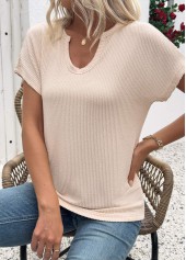 Beige Short Sleeve Split Neck T Shirt | thumb picture 