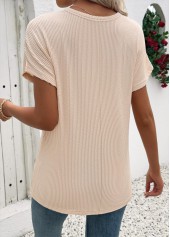 Beige Short Sleeve Split Neck T Shirt | thumb picture 