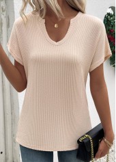 Beige Short Sleeve Split Neck T Shirt | thumb picture 
