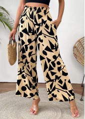Light Camel Geometric Print Wide Leg Elastic Waist Pants | thumb picture 