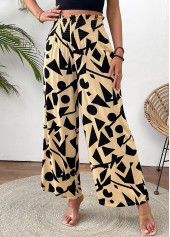 Light Camel Geometric Print Wide Leg Elastic Waist Pants