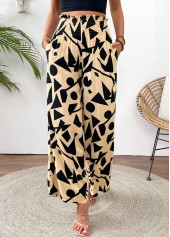 Light Camel Geometric Print Wide Leg Elastic Waist Pants | thumb picture 