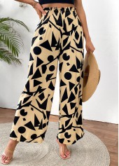 Light Camel Geometric Print Wide Leg Elastic Waist Pants | thumb picture 