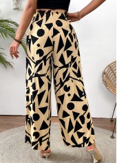 Light Camel Geometric Print Wide Leg Elastic Waist Pants | thumb picture 