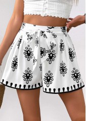 White Tribal Print Wide Leg Elastic Waist Shorts | thumb picture 