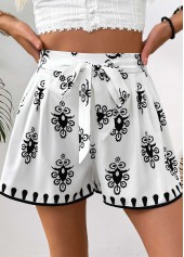 White Tribal Print Wide Leg Elastic Waist Shorts | thumb picture 