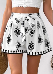 White Tribal Print Wide Leg Elastic Waist Shorts | thumb picture 